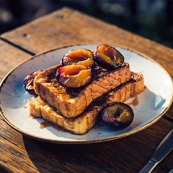 French Toast and Caramelized Plums